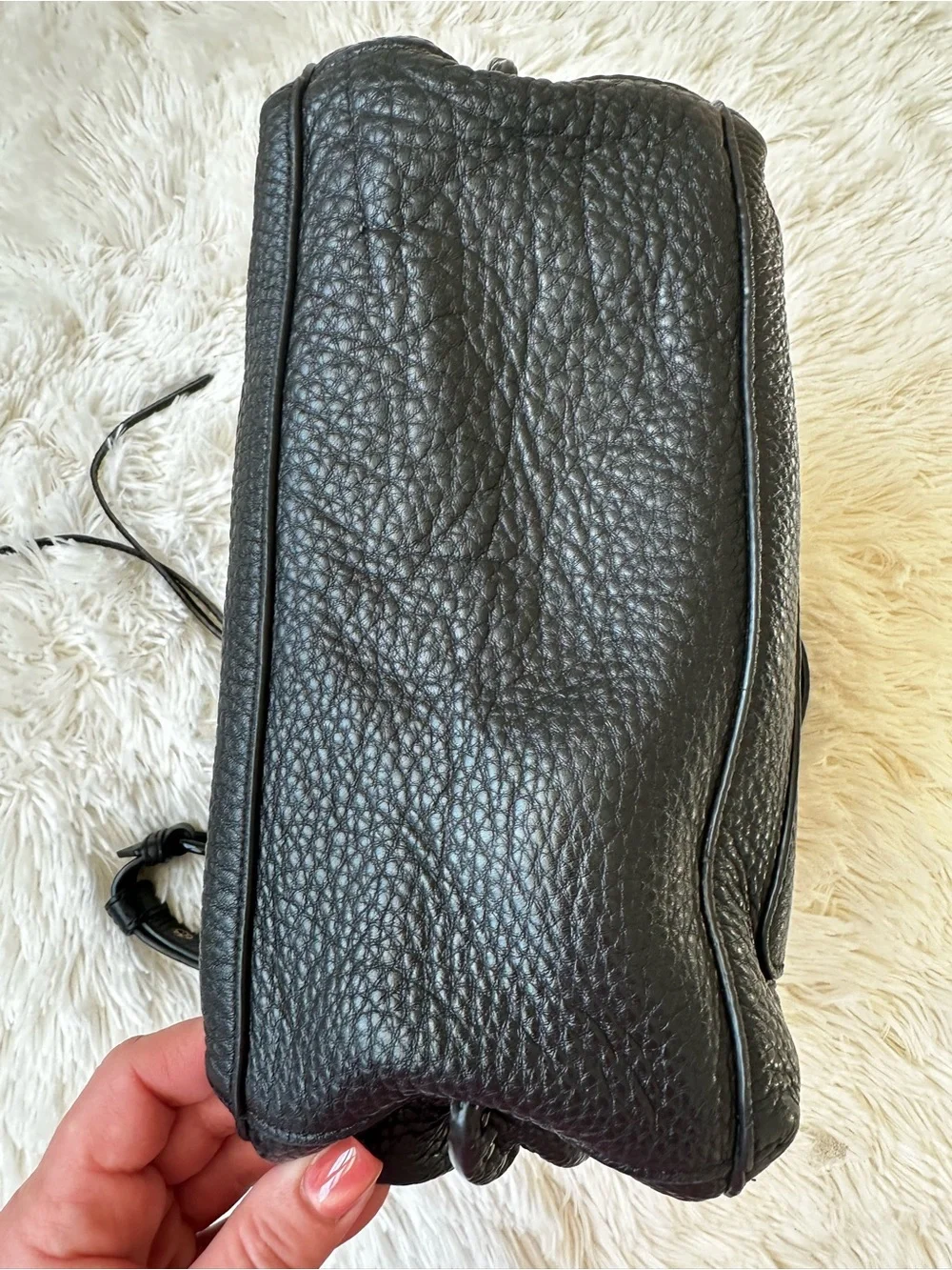 REBECCA MINKOFF Darren Black Pebbled Leather Shoulder Bag Gunmetal Hardware